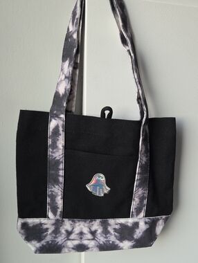 Black Canvas Tote with Gray Tie-Dye Accents